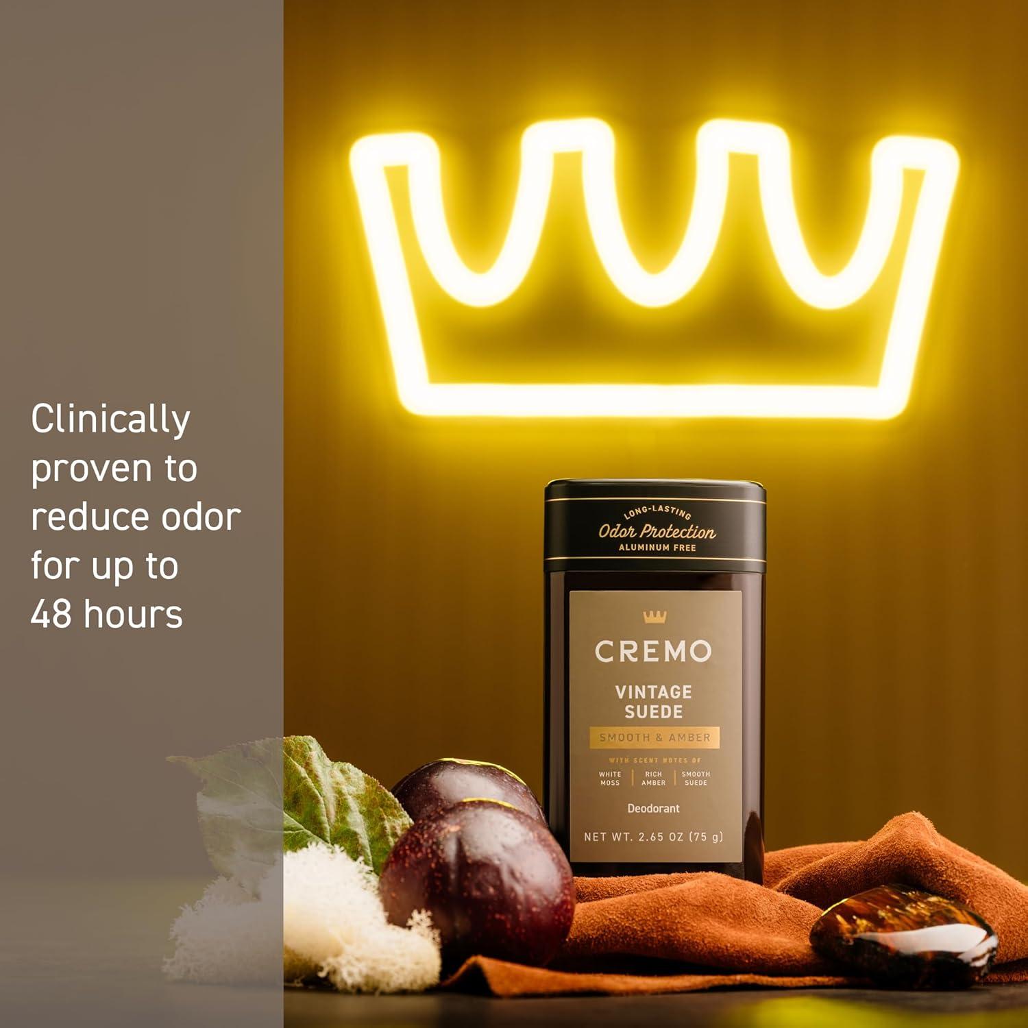 imageCremo Italian Bergamot Aluminum Free Deodorant for Men 48hour Long Lasting Odor Protection 265ozVintage Suede