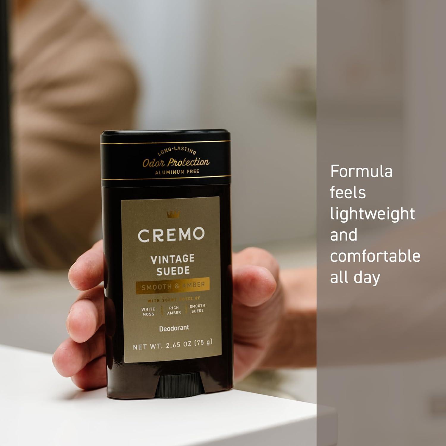 imageCremo Italian Bergamot Aluminum Free Deodorant for Men 48hour Long Lasting Odor Protection 265ozVintage Suede
