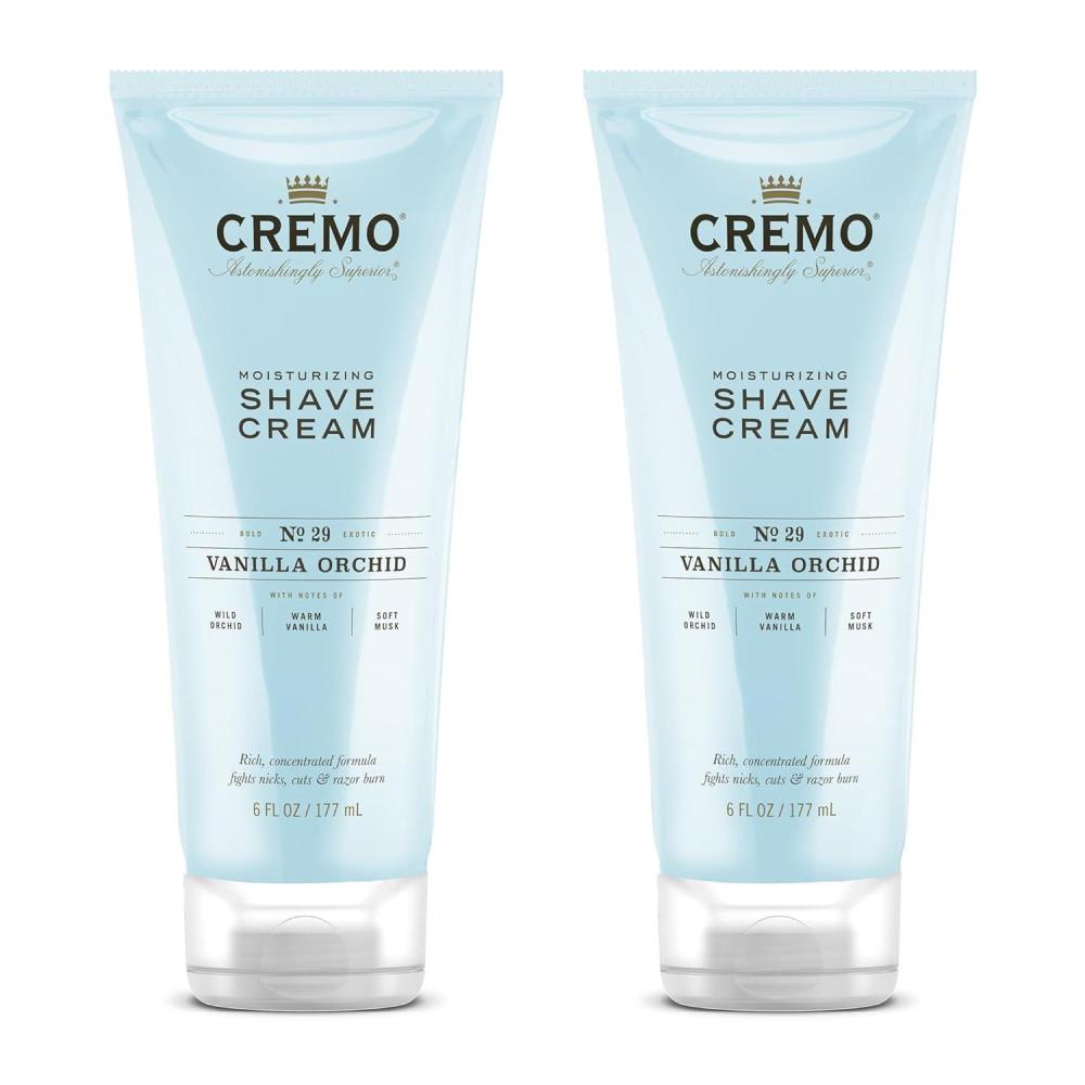 imageCremo Womens Shaving Cream Sensitive Skin Moisturizing French Lavender UltraSlick Shave Cream for Women Fights Nicks Cuts and Razor Burn 6 Fl Oz Pack of 2Vanilla  Orchid
