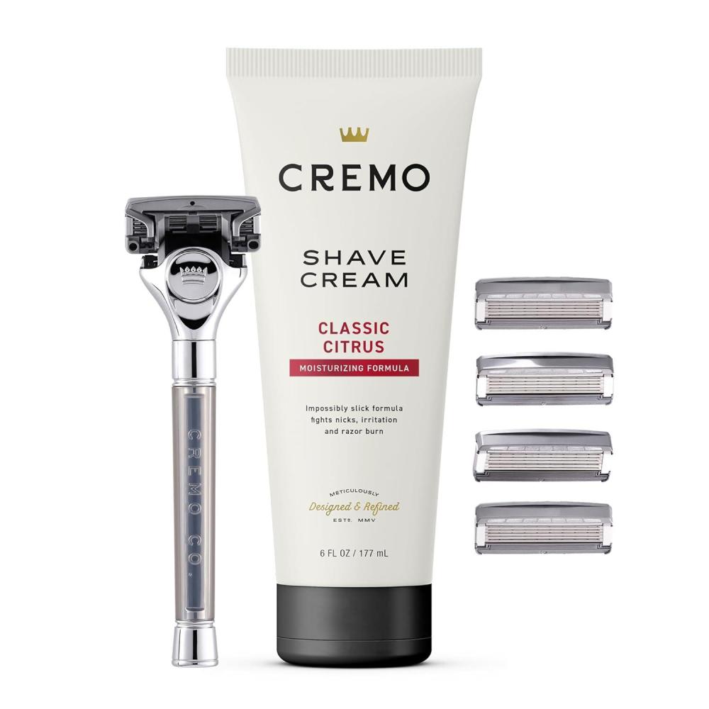 imageCremo Original Shave Gift Set for Men includes ImpossiblySlick 6 oz Shaving Cream Chrome Barber Grade Razors for Men and four Razor Blades Refills
