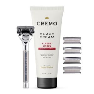 Cremo Original Shave Gift Set for Men, includes Impossibly-Slick 6 oz Shaving Cream, Chrome Barber Grade Razors for Men and four Razor Blades Refills